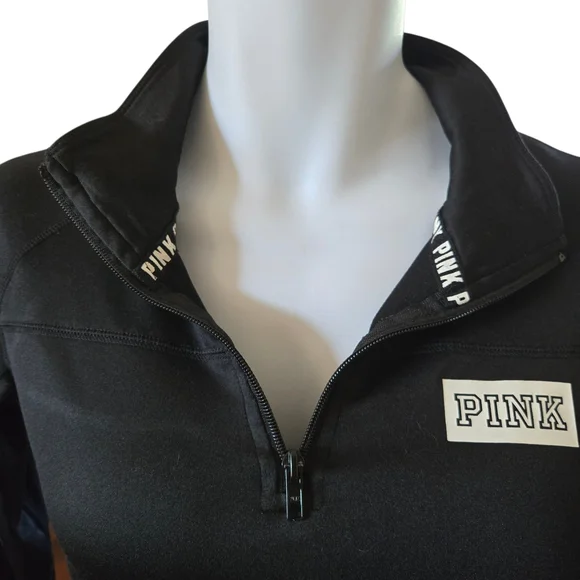 PINK Victoria's Secret Black Quarter Zip Pullover Sweatshirt Top Size S - Picture 6 of 7